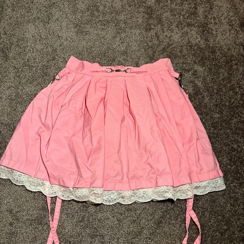 Dolls Kill Pink Mini Skirt with Lace Trim